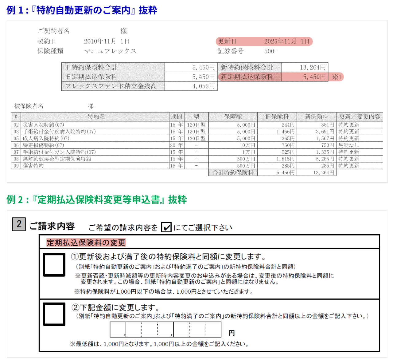 特約自動更新のご案内　例