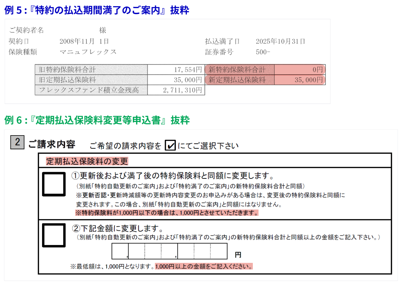 特約の払込期間満了のご案内　例